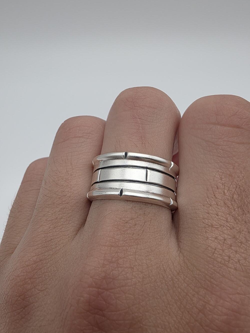 Mens Brick Design Sterling Silver 925 Band Ring Size 12.5